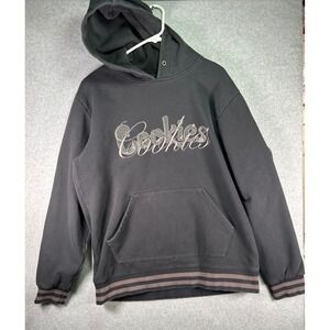 Cookies SF Mens Black Script Logo Hoodie Striped Trim Sweatshirt XL Fits Medium